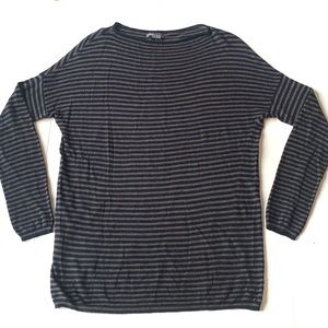 VINCE Wool Gray & Blue Striped Sweater | Soft Lightweight Knit | Size M